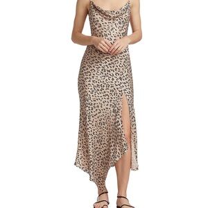 Alice + Olivia Harmony Leopard Print Asymmetrical Satin Slip Midi Dress size 6